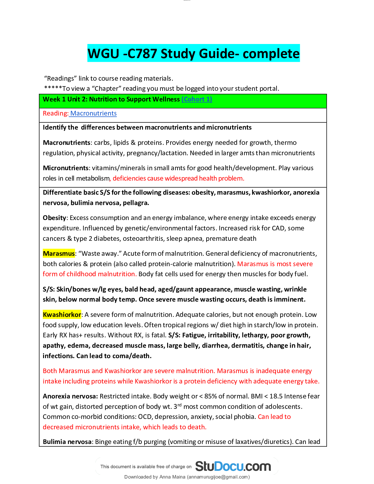 Preview of NUTRITION C787- STUDY GUIDE-commprehensive-WGU-2022